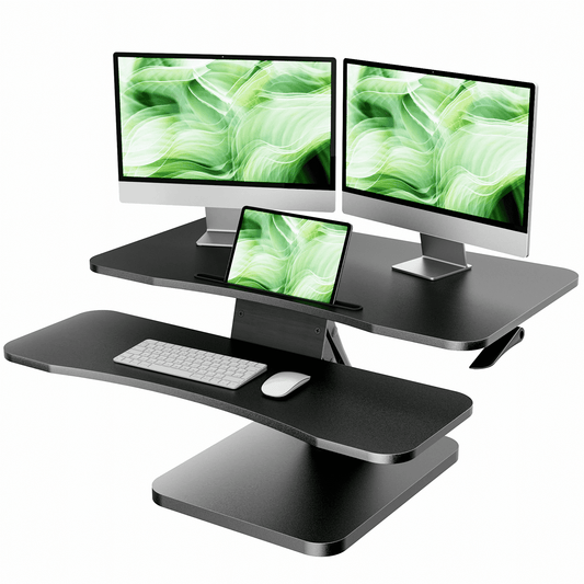 Standing Desk Converter, 32 inch Height Adjustable Desk Riser or Dual Monitor Workstation with Removable Keyborad Tray for Home Office