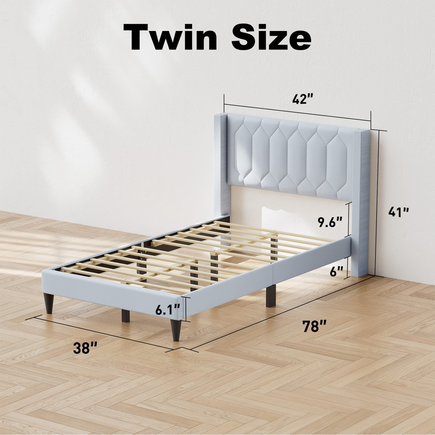 CHITOOMA Twin Bed Frame with Wingback Headboard, Velvet Upholstered Platform Bed Frame Twin Size No Box Spring Needed, Noise-Free, Heavy Duty, Light Grey
