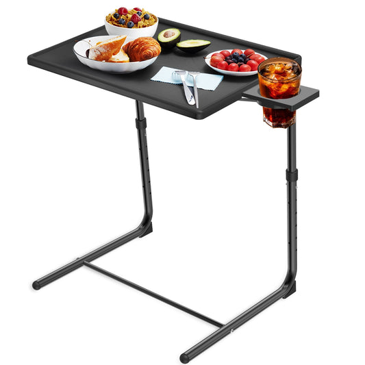 TV Tray Table, Folding Tray Table for Eating with 6 Adjustable Height & 3 Tilt Angle Adjustments, Black
