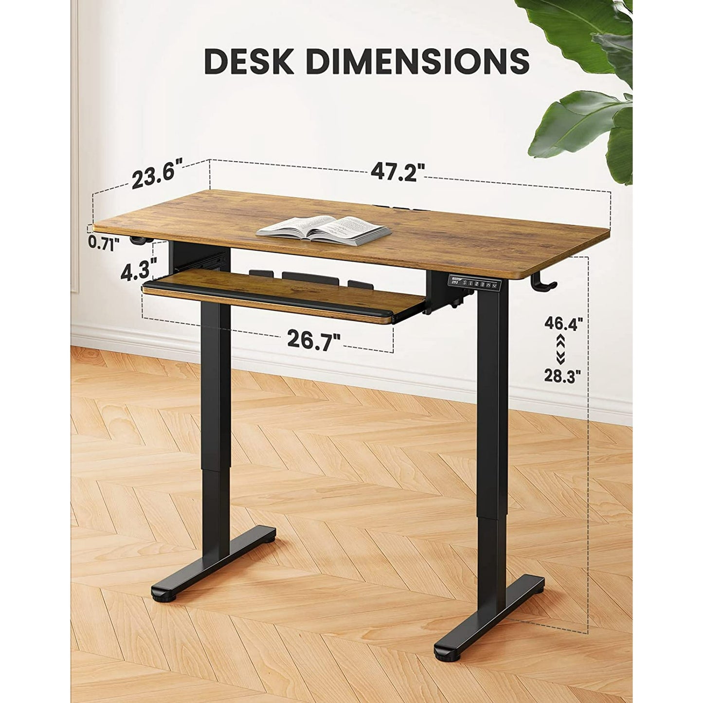 Electric Standing Desk with Keyboard Tray, 48" x 24" Adjustable Height Sit Stand Up Desk, Home Office Desk Computer Workstation, Vintage Brown