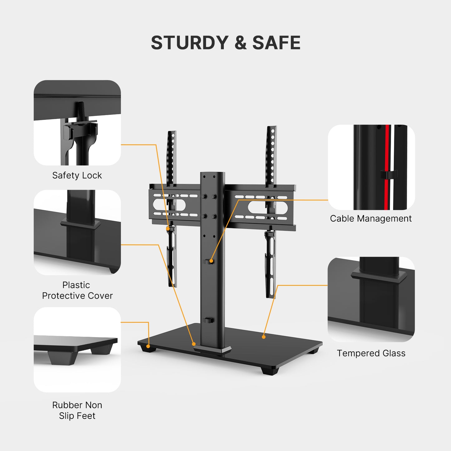Universal TV Stand, Table Top TV Stand for 32-55 inch LCD LED TVs, Height Adjustable TV Base Stand with Tempered Glass Base Wire Management, 400x400mm