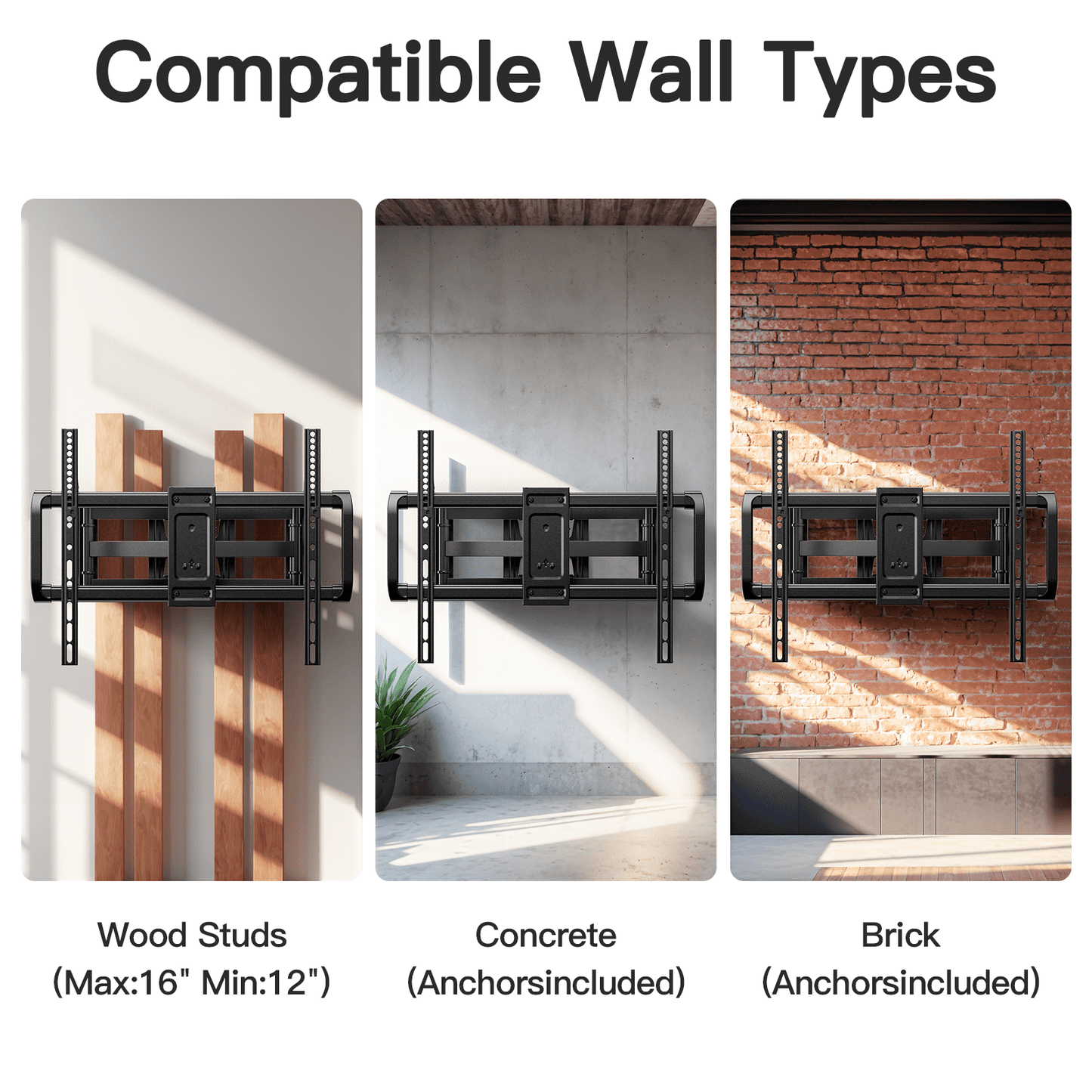 MountFTV Full Motion TV Wall Mount Bracket for 37-90 inch TVs, Max 600x400mm, Holds up to 132lbs