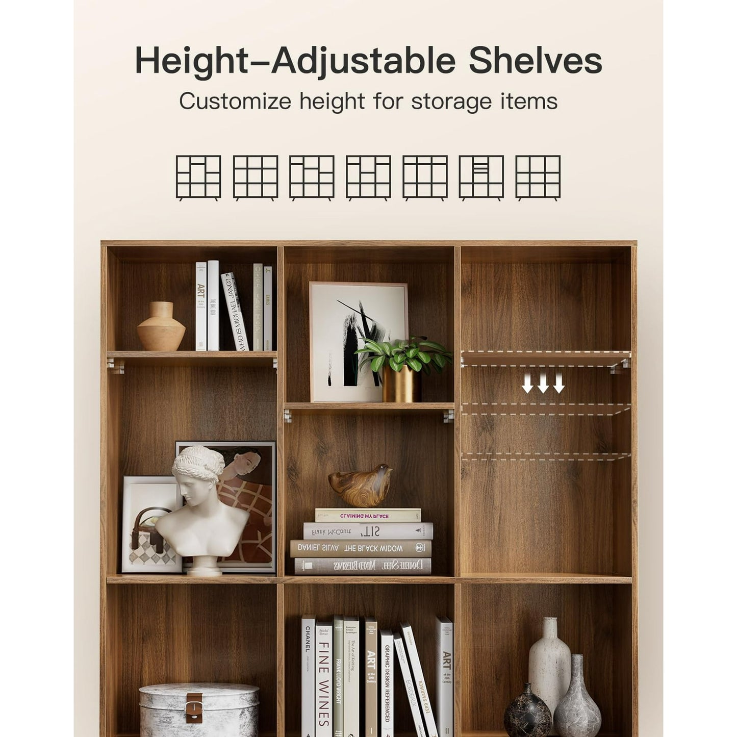 3 Tier 9 Cube Storage Organizer,Wood Bookcase Bookshelf with 3 Height-Adjustable Shelves and Solid Legs for Home Office - Walmart.com