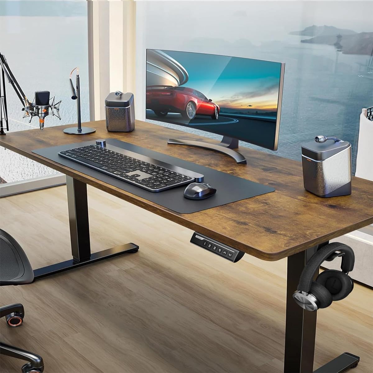 63 x 28 Inches Height Adjustable Electric Standing Desk, Sit Stand up Desk with 4 Memory Pre-setting, Brown