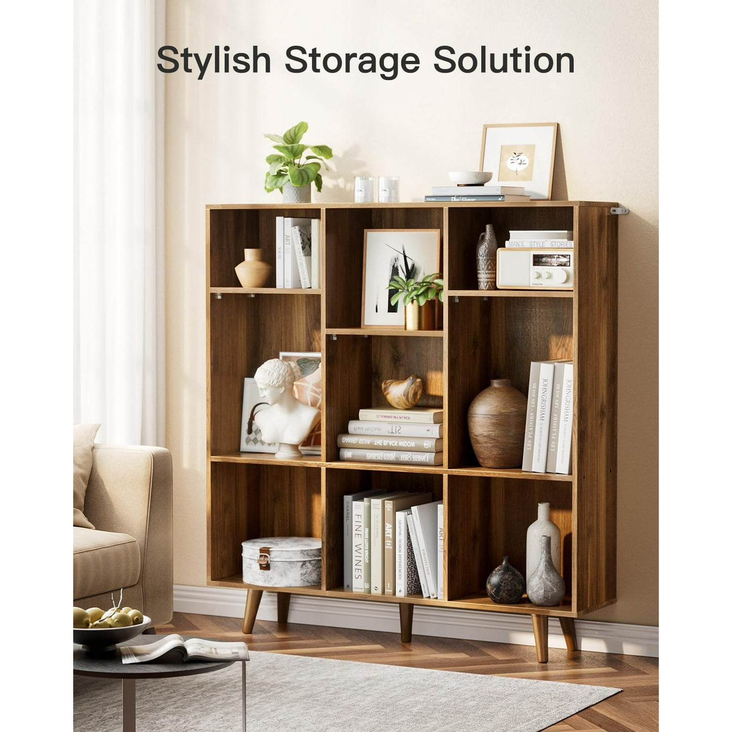 3 Tier 9 Cube Storage Organizer,Wood Bookcase Bookshelf with 3 Height-Adjustable Shelves and Solid Legs for Home Office - Walmart.com