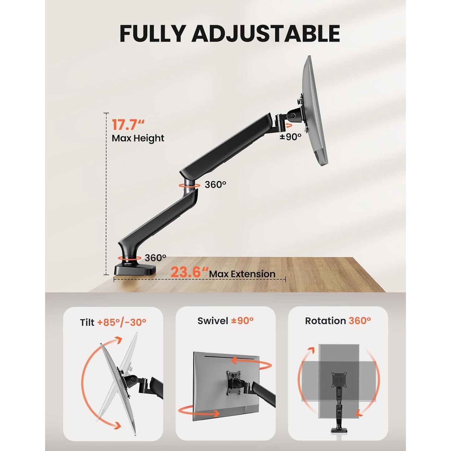 Swivel Ultrawide Curved Monitor Arm - Upgraded Sturdy Desk Mount with USB Hub, Vesa Mount Holds up to 24 lbs