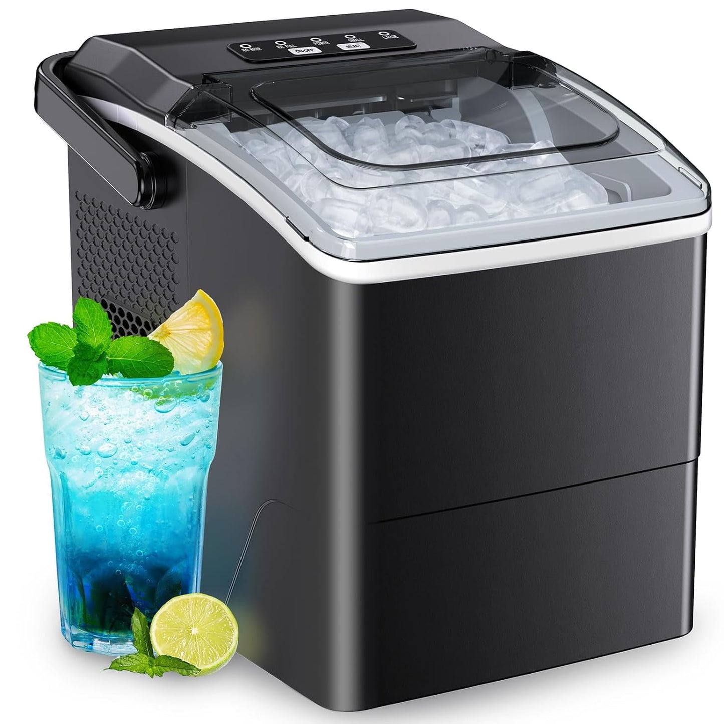 Countertop Ice Makers Machine 6 Mins 9 Bullet Ice, 26 Lbs/24 Hrs, Bullet Ice Maker with Self Cleaning Function, Portable Ice Maker for Home Kitchen Party, Black