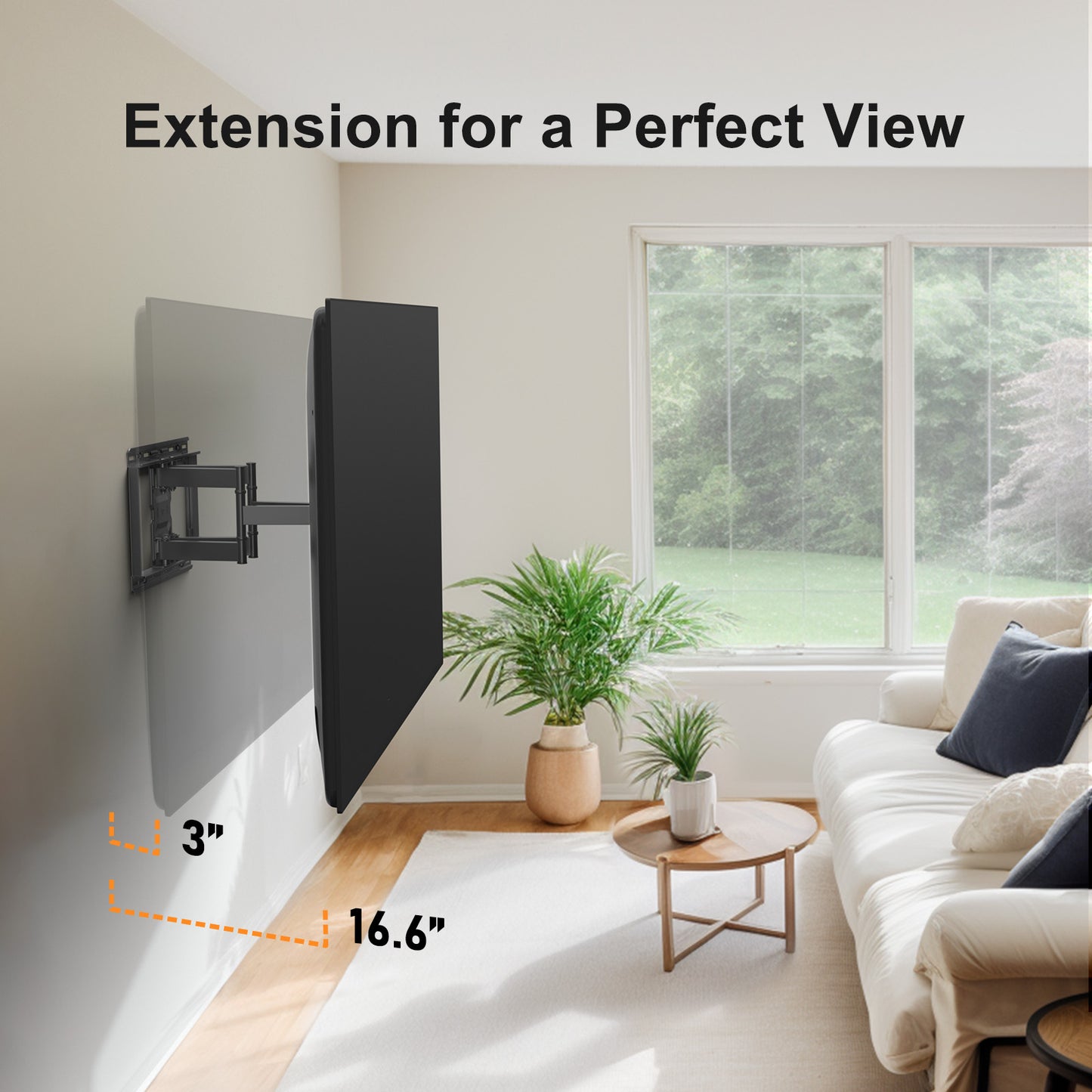 MountFTV Full Motion TV Wall Mount Bracket for Most 42-85 inch Curved TVs Lcd with Dual Articulating Arms, Swivel, Tilt, Max 600x400mm, Holds up to 132 lbs