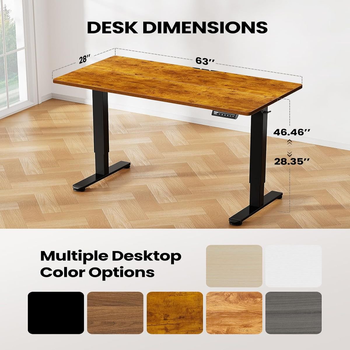 63 x 28 Inches Height Adjustable Electric Standing Desk, Sit Stand up Desk with 4 Memory Pre-setting, Brown