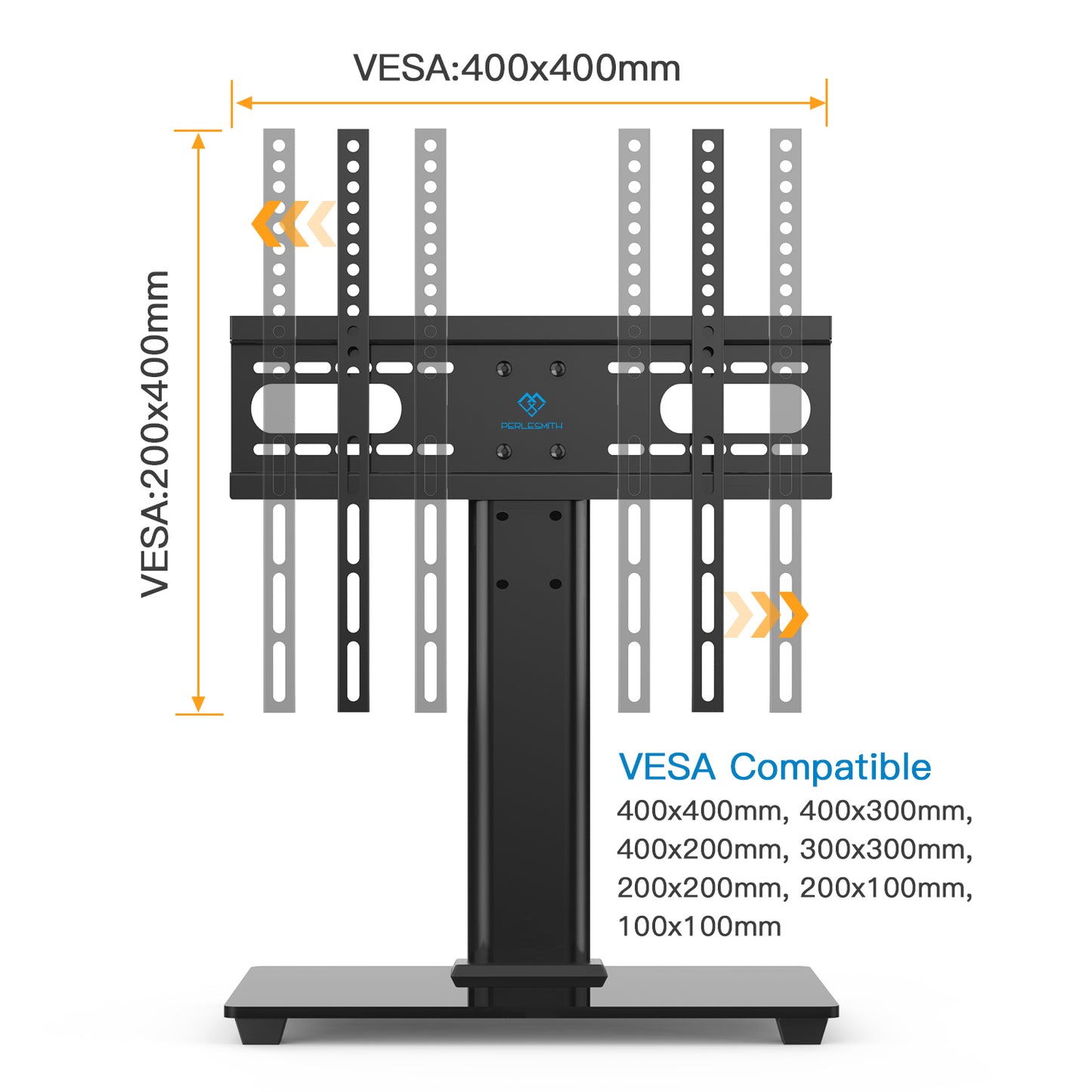 PERLESMITH Universal TV Stand for most 37- 55 inch LCD LED TVs - Height Adjustable TV Stand with Tempered Glass Base & Wire Management