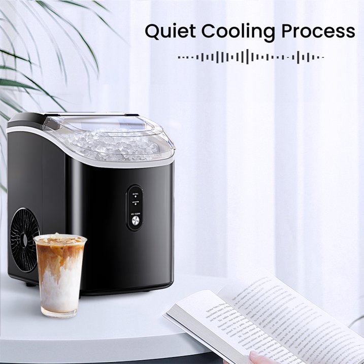 Philergo Nugget Countertop Ice Maker, Chewable Pellet Ice Machine with Self-Cleaning for Home Kitchen, 34lbs/24Hrs, Black