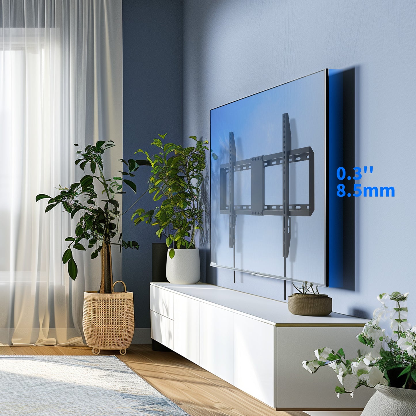 MountFTV Fixed TV Wall Mount for 32-82 inch TVs, Tilt TV Wall Bracket with Adjustable Pull Cords, Max 600 x 400mm, Hold up to 132 lbs