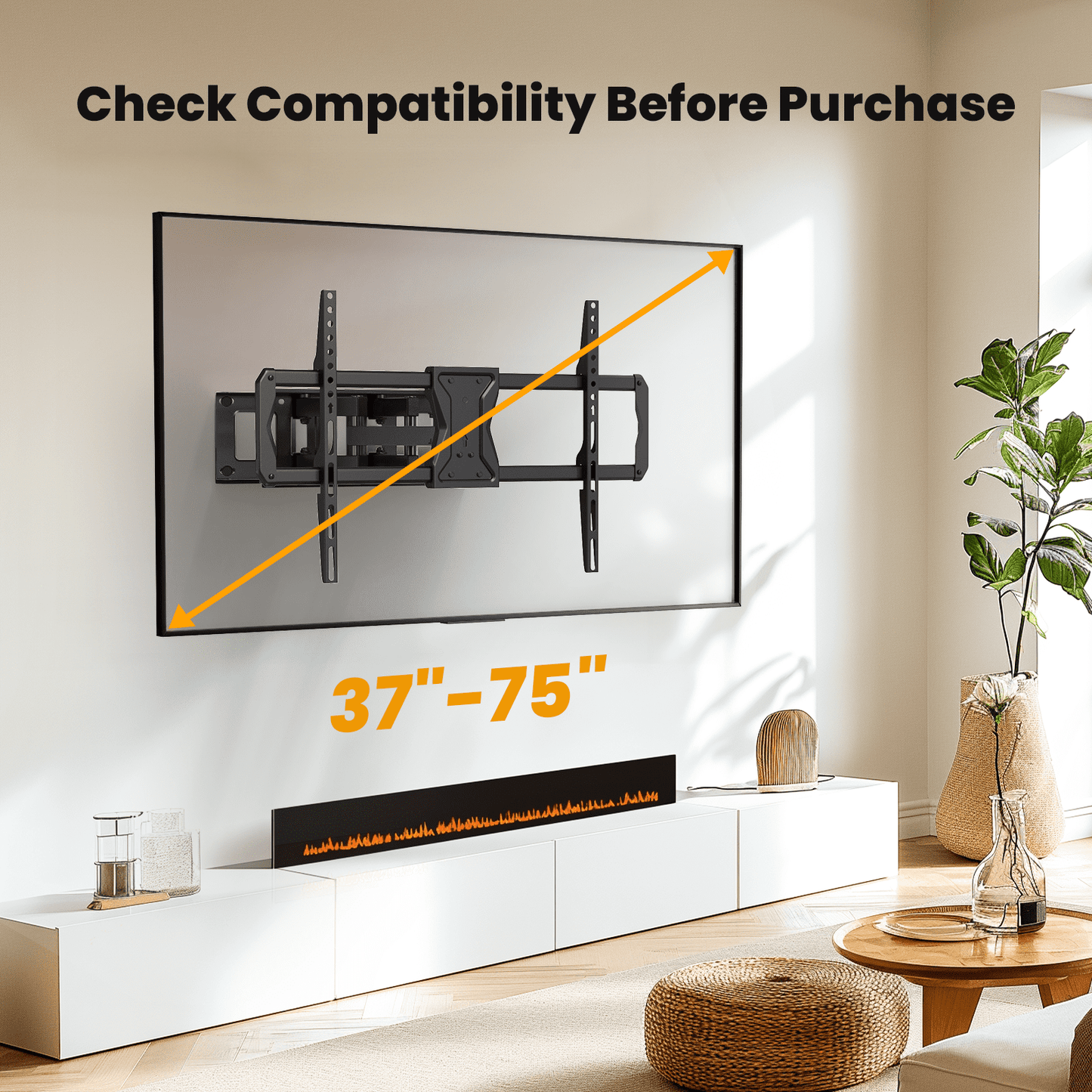 MountFTV Full Motion TV Wall Mount Bracket for 37-75 inch LED LCD OLED Curved TVs Monitors, Dual Articulating Extension Arms Tilt Swivel TV Wall Mount , Max 600x400mm, Holds up to 100lbs
