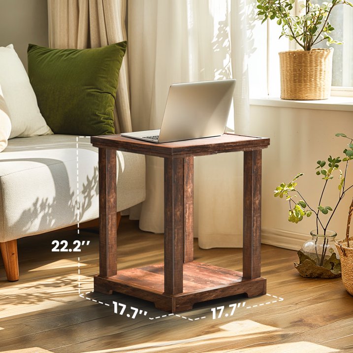 Waterproof End Table for Living Room, Easy Assembly Side Tables, Modern Bedside Nightstand, 2'' Tabletop Thickness, Vintage Brown