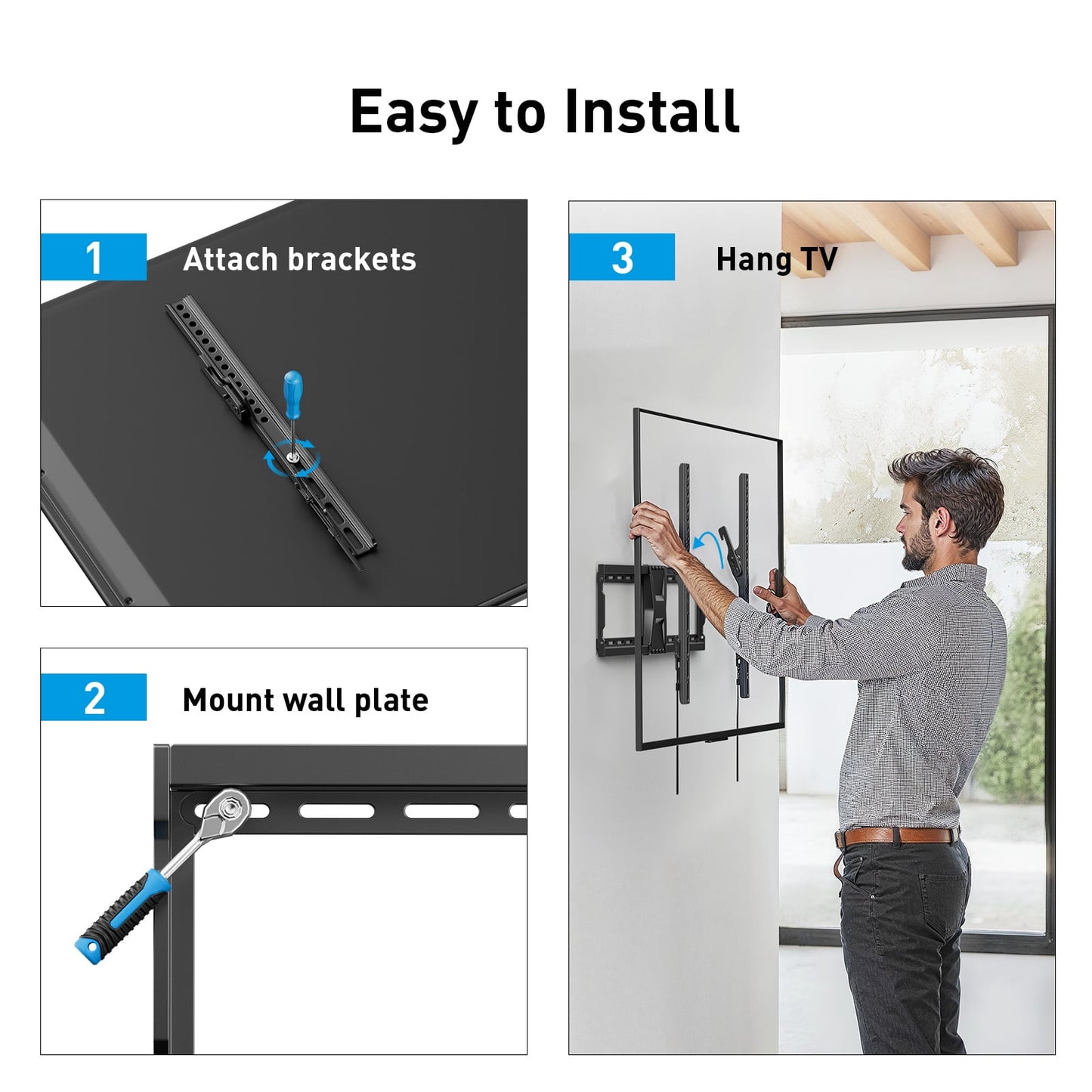 MountFTV Tilting TV Wall Mount Bracket for 37-82 inch Flat Screen TVs, Max 600x400mm Holds up to 132 lbs