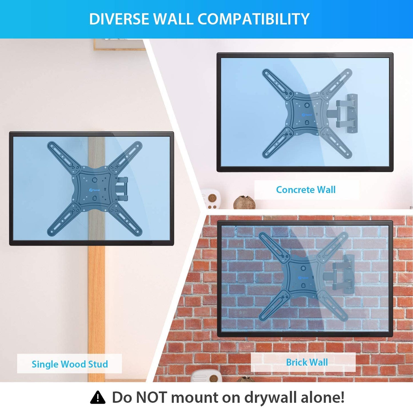 Full Motion TV Wall Mount Articulating Arms Swivels Tilts Bracket for 26-60 inch Flat Curved TVs, Max 400x400mm Holds up to 88lbs