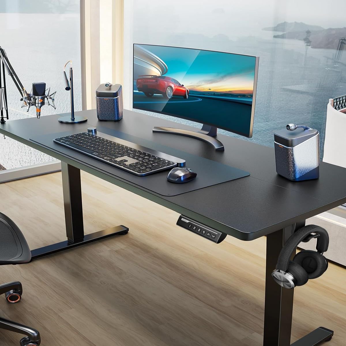 63 x 28 Inches Height Adjustable Electric Standing Desk, Sit Stand up Desk with 4 Memory PreSetting, Black