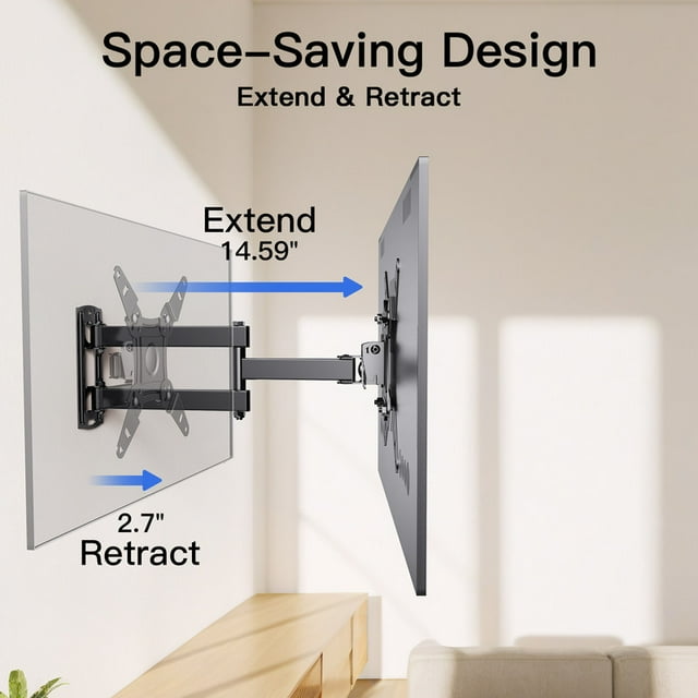 MountFTV Full Motion TV Wall Mount for 13-42 inch TVs Bracket Rotation Monitor with Articulating Arms, Holds Up to 44 lbs