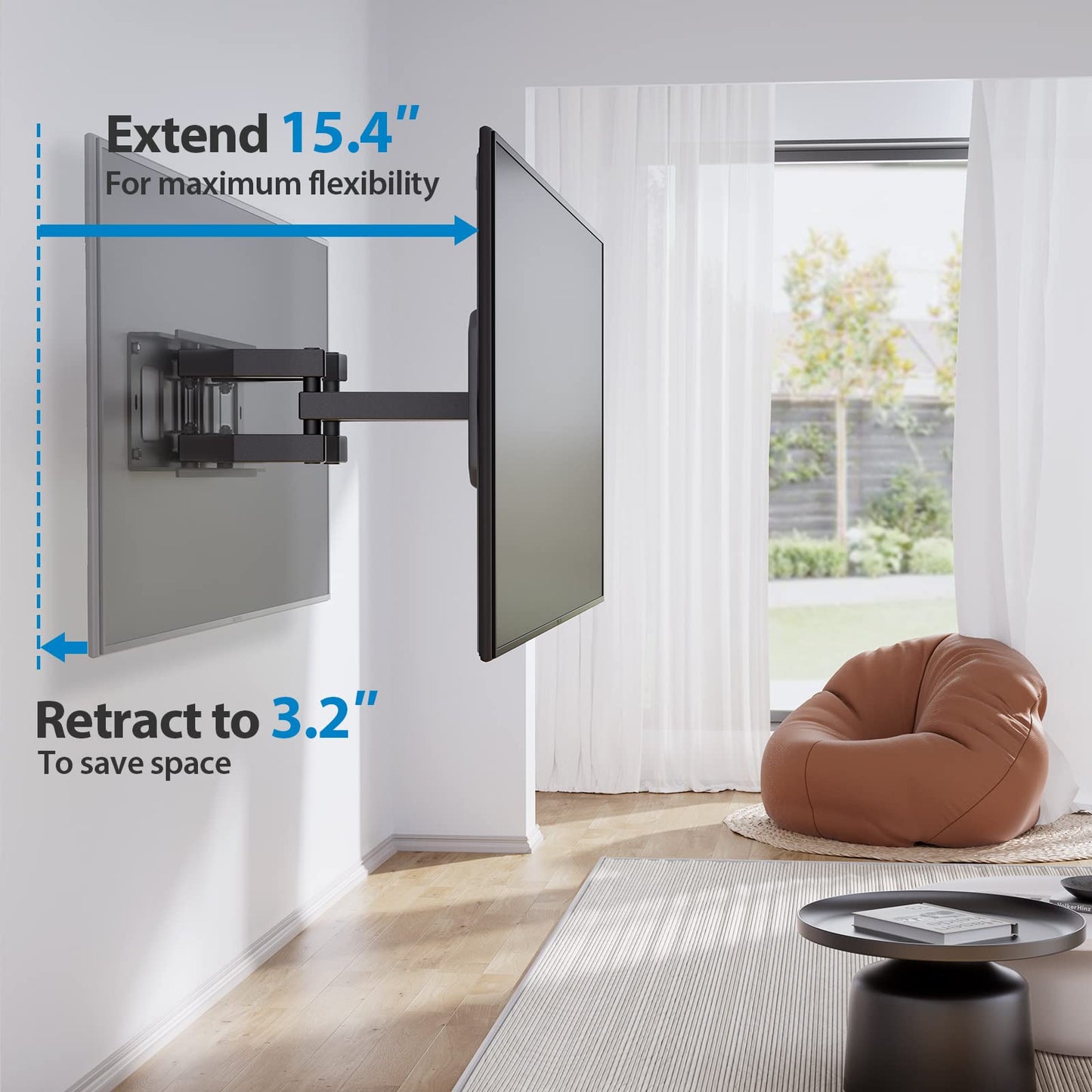 MountFTV Full Motion TV Wall Mount for 37-75 inch LED LCD OLED TVs, Dual Articulating Extension Arms Swivel TV Mount Wall Bracket, Max 600x400mm, Holds up to 100lbs