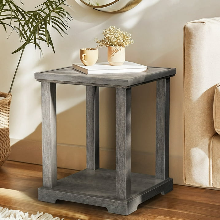 Waterproof End Table for Living Room, Easy Assembly Side Tables, Modern Bedside Nightstand, 2'' Tabletop Thickness, Wash Gray