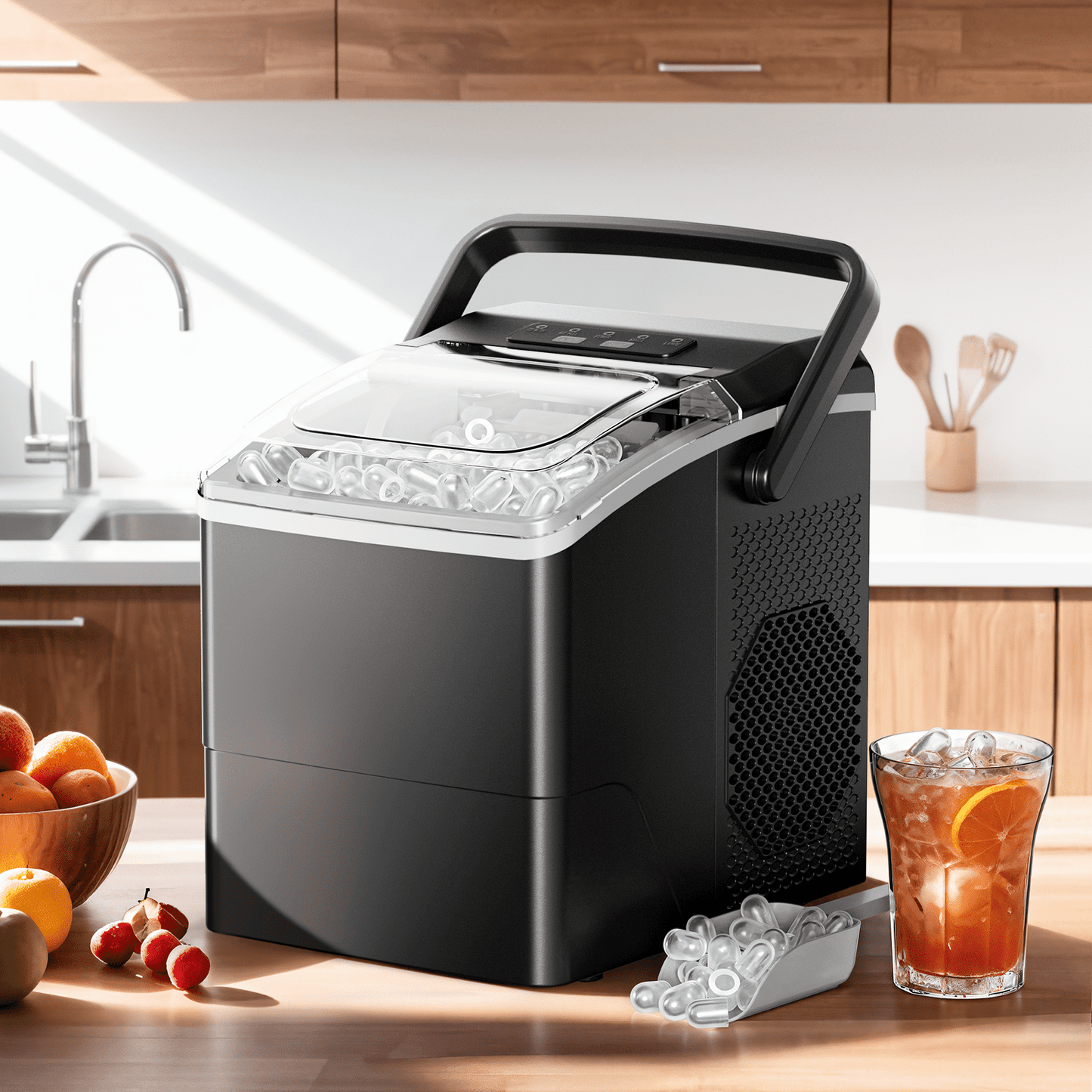Countertop Ice Makers Machine 6 Mins 9 Bullet Ice, 26 Lbs/24 Hrs, Bullet Ice Maker with Self Cleaning Function, Portable Ice Maker for Home Kitchen Party, Black
