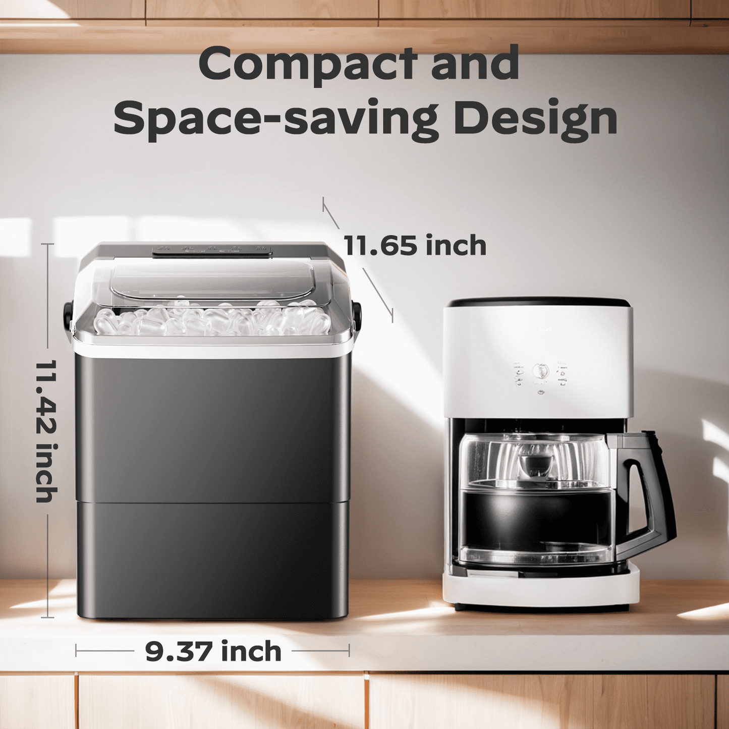 Countertop Ice Makers Machine 6 Mins 9 Bullet Ice, 26 Lbs/24 Hrs, Bullet Ice Maker with Self Cleaning Function, Portable Ice Maker for Home Kitchen Party, Black