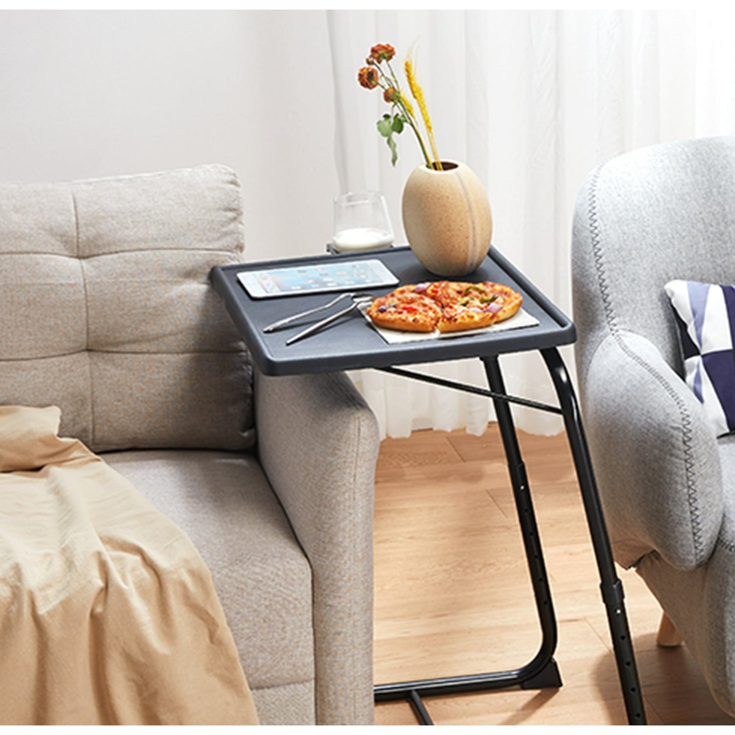 TV Tray Table, Folding Tray Table for Eating with 6 Adjustable Height & 3 Tilt Angle & Cup Holder for Bed & Couch