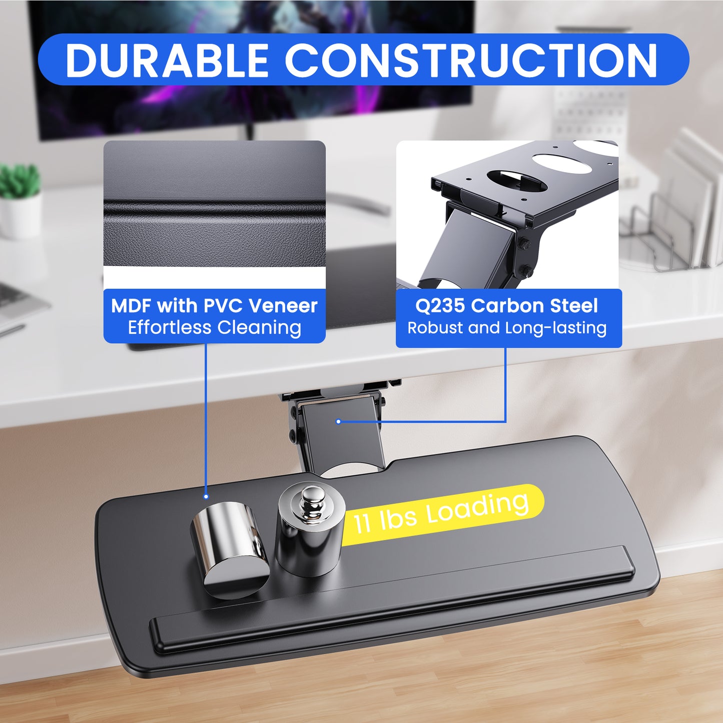Keyboard Tray Under Desk 360° Rotating Ergonomic Sliding Keyboard & Mouse Tray, Height Adjustable