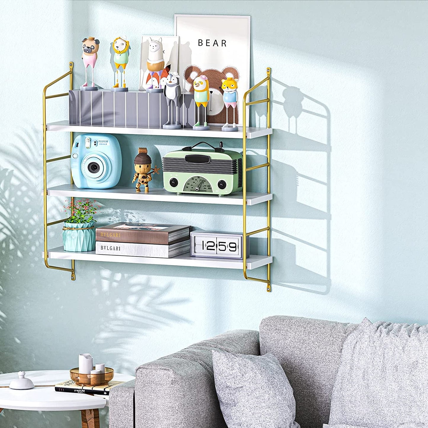 Myfurnideal Floating Shelf Adjustable Wall Mounted Shelves with 3 Panels for Living Room, Bedroom, Bathroom, Kitchen