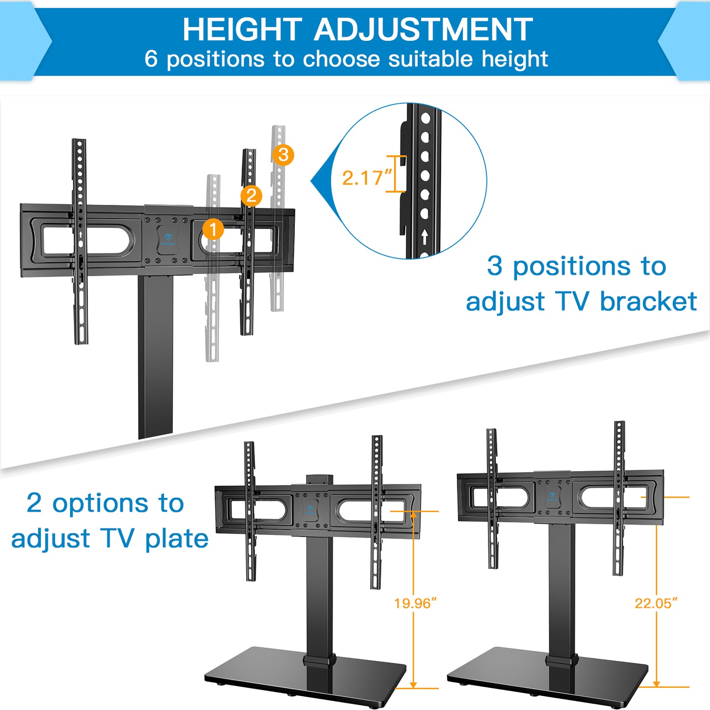Desktop Swivel TV Stand Mount for 37-75" TVs with Height Adjustable Max 600x400mm