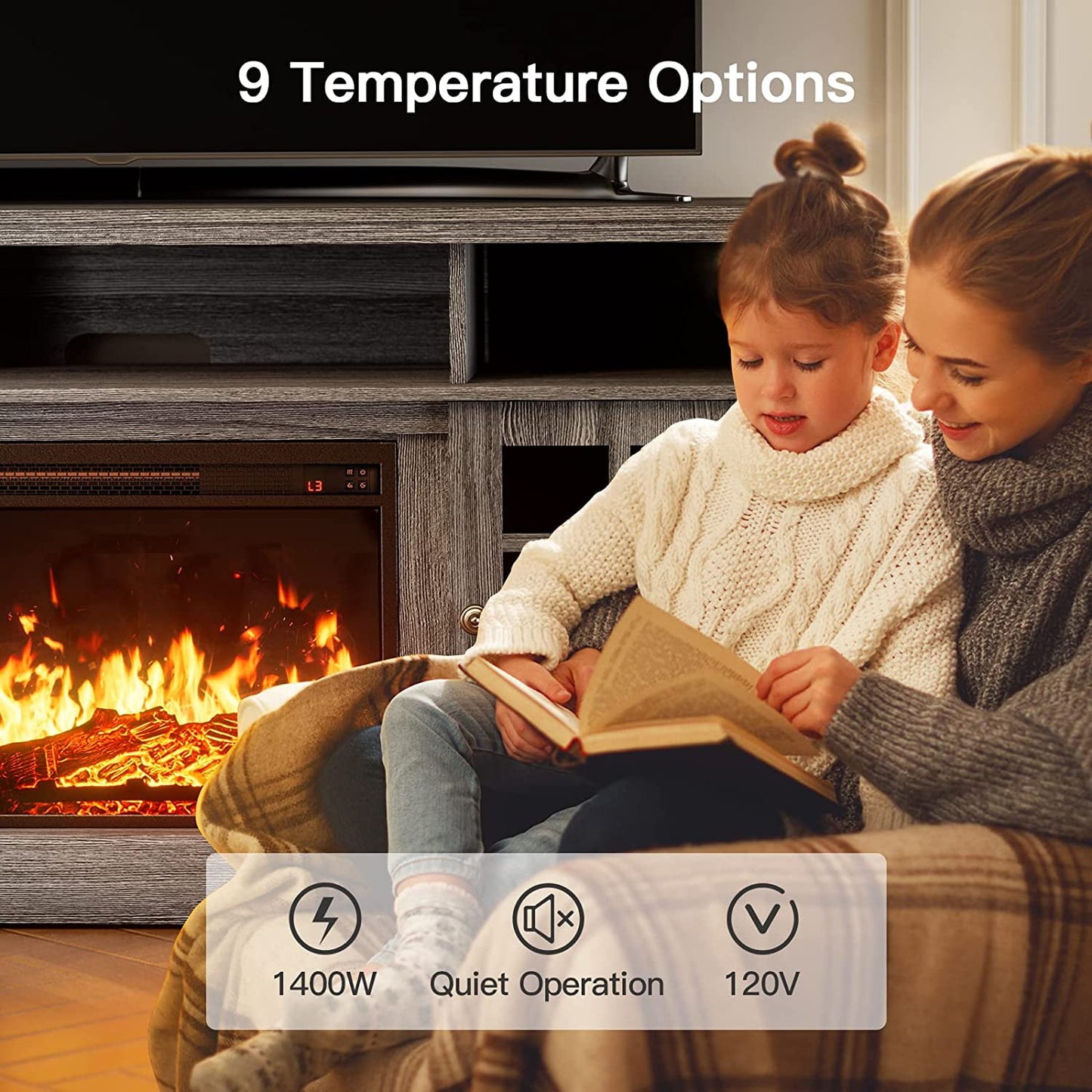 Electric Fireplace TV Stand for 75″ TVs Fireplace Entertainment Center TV Console Table with 23″ Fireplace, Holds up to 200 lbs