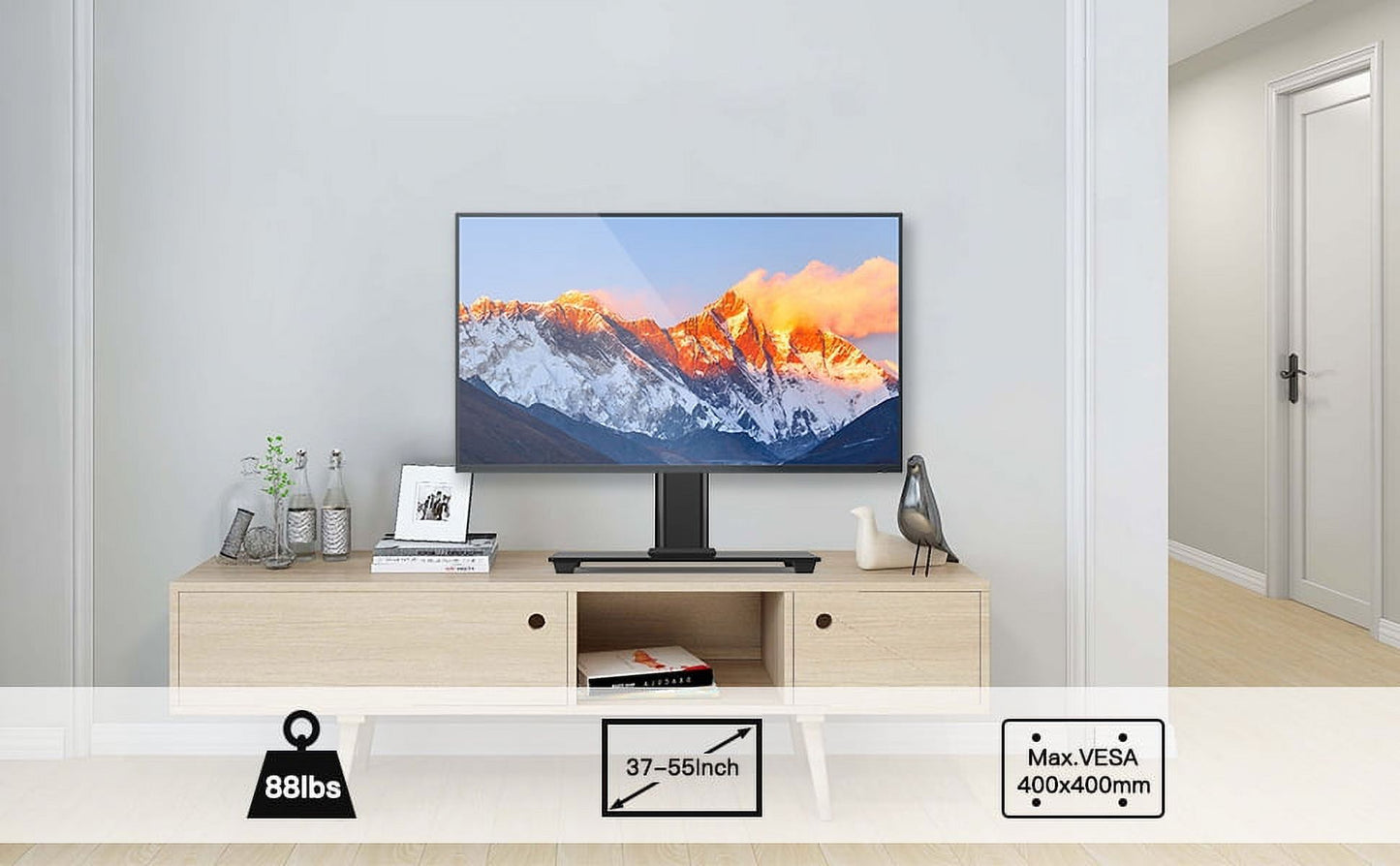 PERLESMITH Universal TV Stand for most 37- 55 inch LCD LED TVs - Height Adjustable TV Stand with Tempered Glass Base & Wire Management