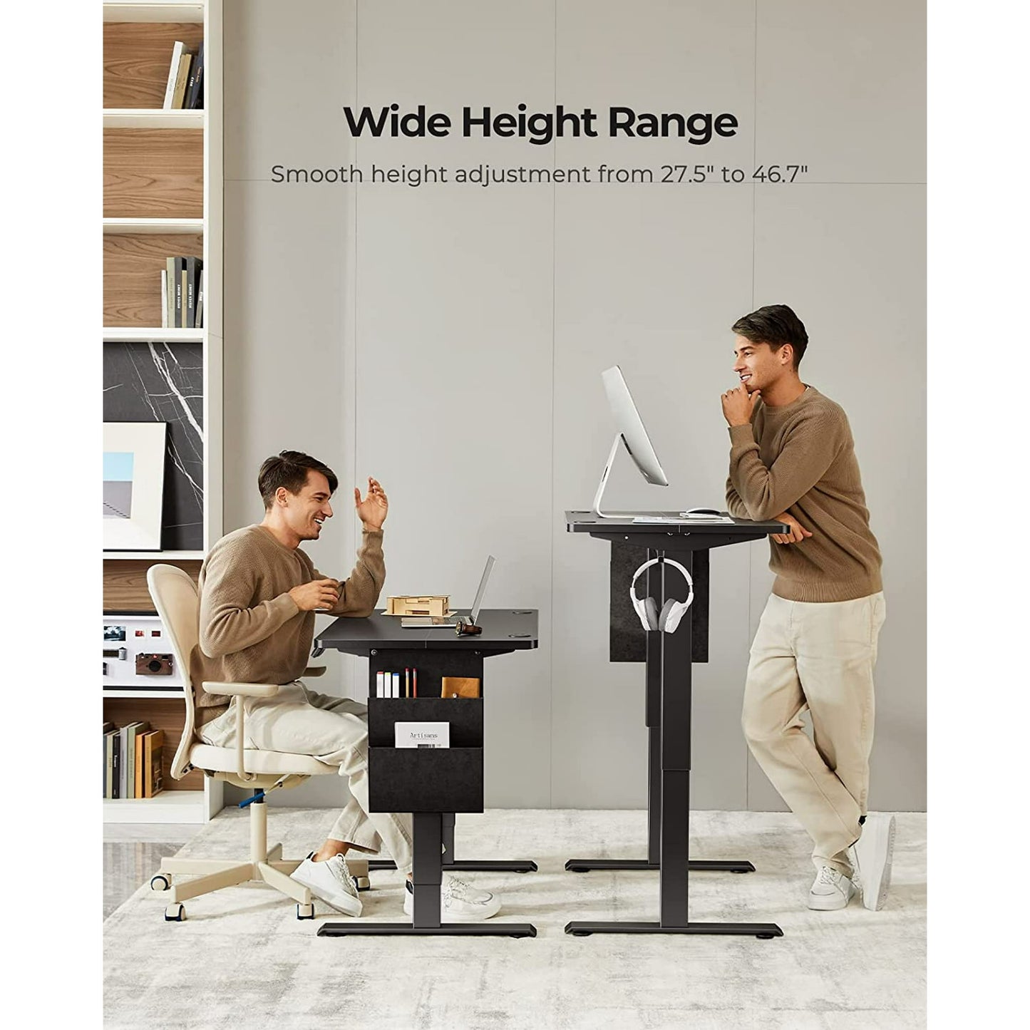 CHITOOMA 40" x 24" Electric Standing Desk, Adjustable Height Sit to Stand Desk with 4 Memory Pre-Set, Storage Bag, Headphone Hook for Home Office, Black