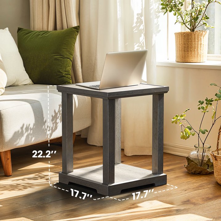 Waterproof End Table for Living Room, Easy Assembly Side Tables, Modern Bedside Nightstand, 2'' Tabletop Thickness, Wash Gray