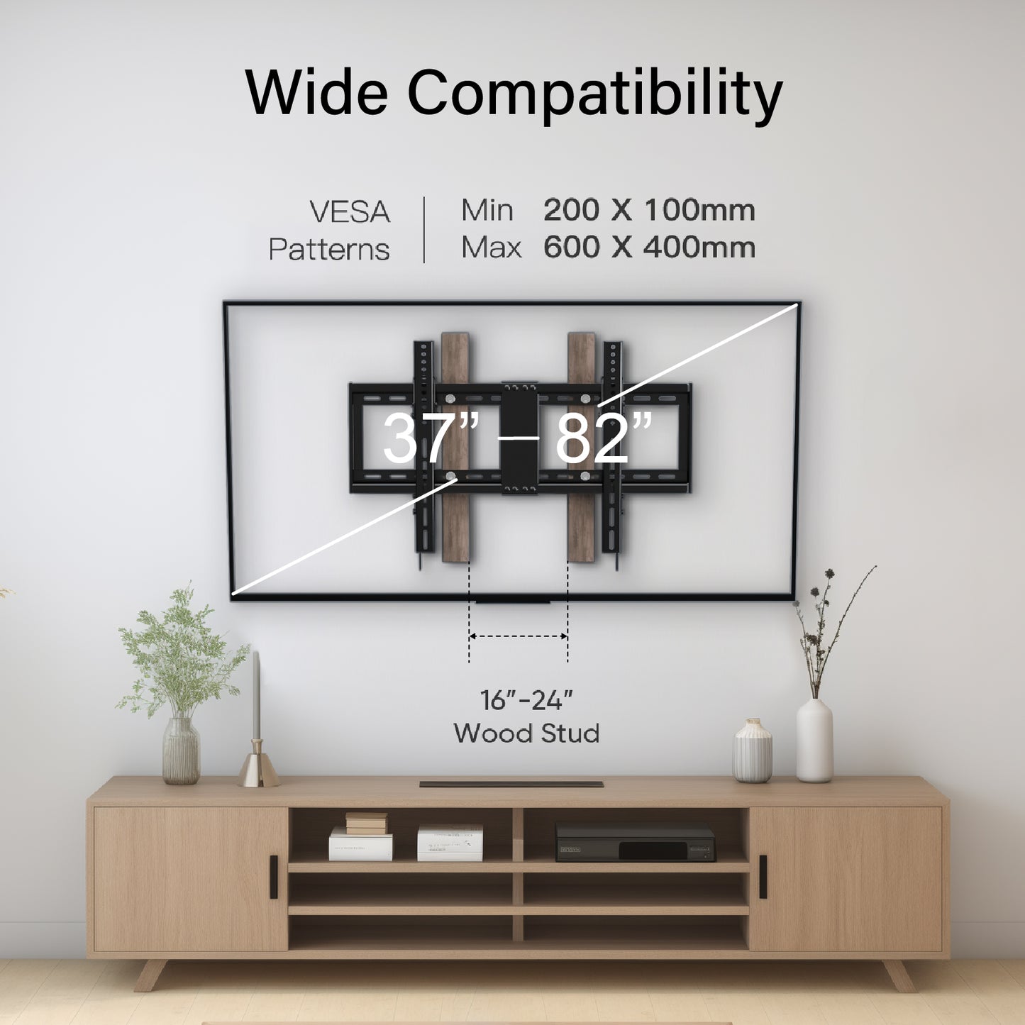 Tilting Universal TV Wall Mount Bracket for 32-82" LED LCD OLED Flat Screen TVs with 600x400 Holds up to 132lbs