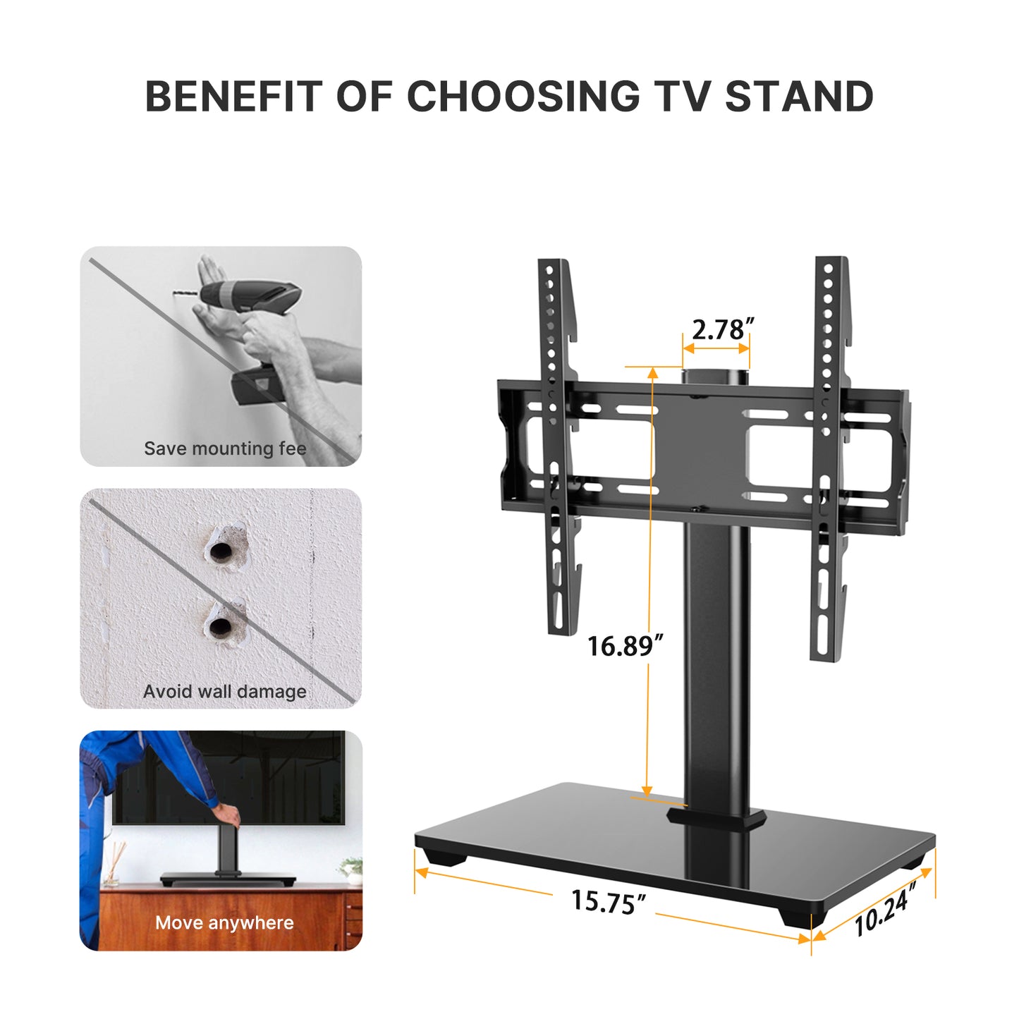 Universal Swivel TV Stand Mount, Tabletop TV Stand for 24-60inch TVs, Max 400x400, Holds up to 88lbs