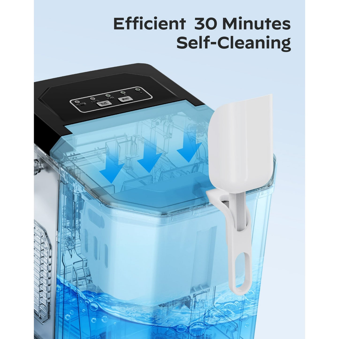 Portable Ice Maker Countertop, 9Pcs/8Mins, 26lbs/24H, Self-Cleaning Ice Machine with Handle, 2 Sizes of Bullet Ice for Home Kitchen Office Bar Party, Black