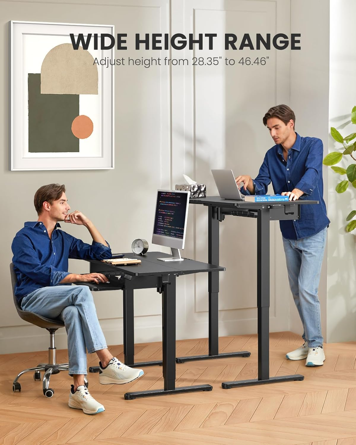 63" x 28" Large Electric Standing Desk with Keyboard Tray and 4 Memory Pre-set, Adjustable Height Sit Stand Up Computer Desk, Black