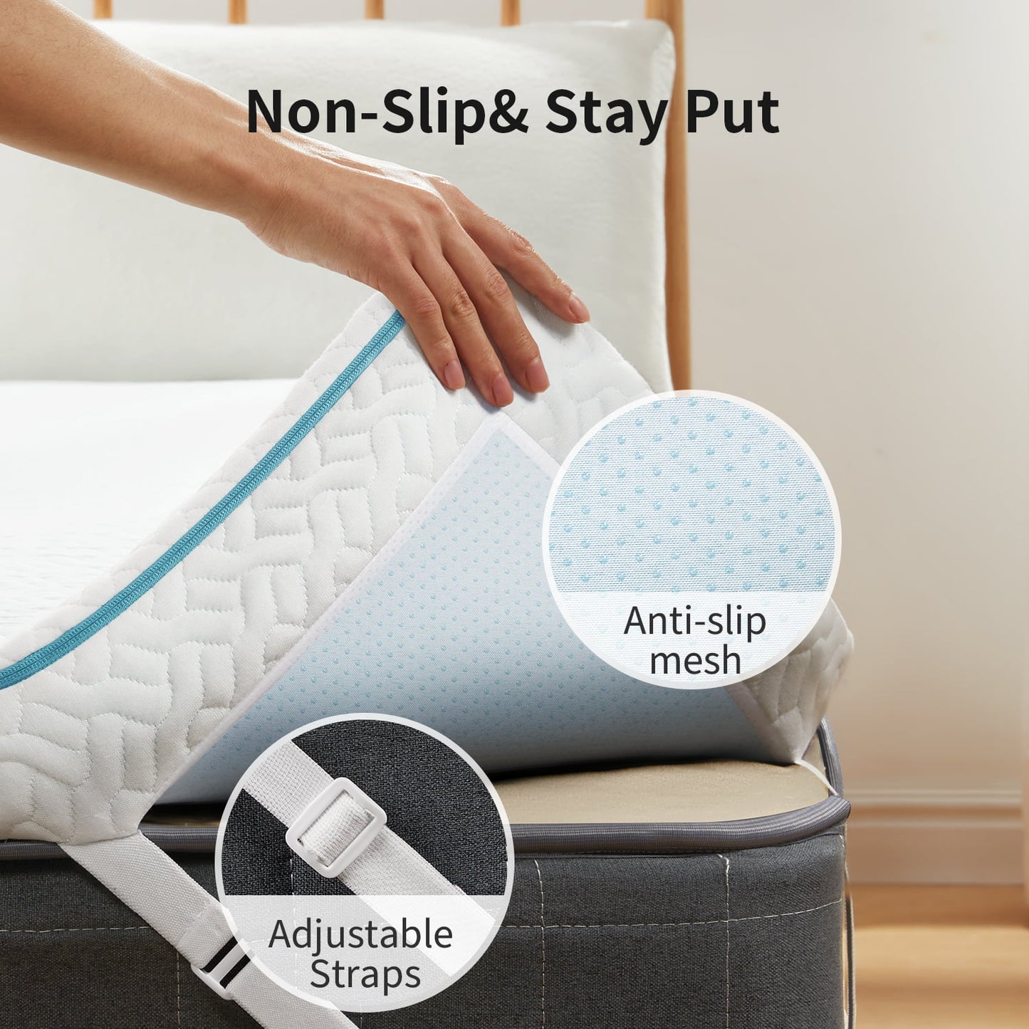 3 inch Non-Slip Design Gel Memory Foam Mattress Topper with Removable & Washable Cover for Cooling Sleep,Pressure Relief ,CertiPUR-US Certified - Twin XL
