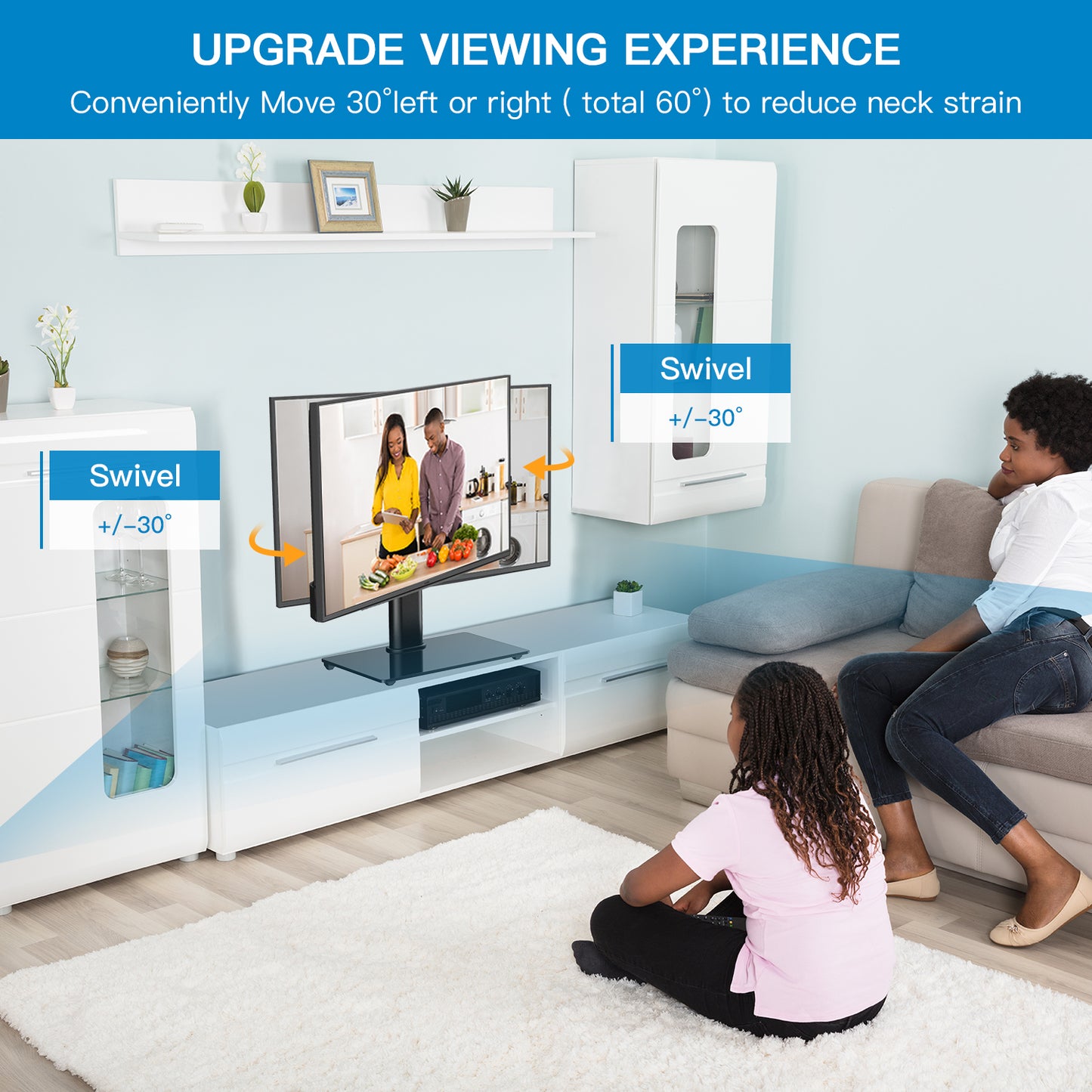 PERLESMITH Swivel Universal TV Stand for 19-39" TVs/Monitor/PC Height Adjustable with Tempered Glass Base Max 200x200