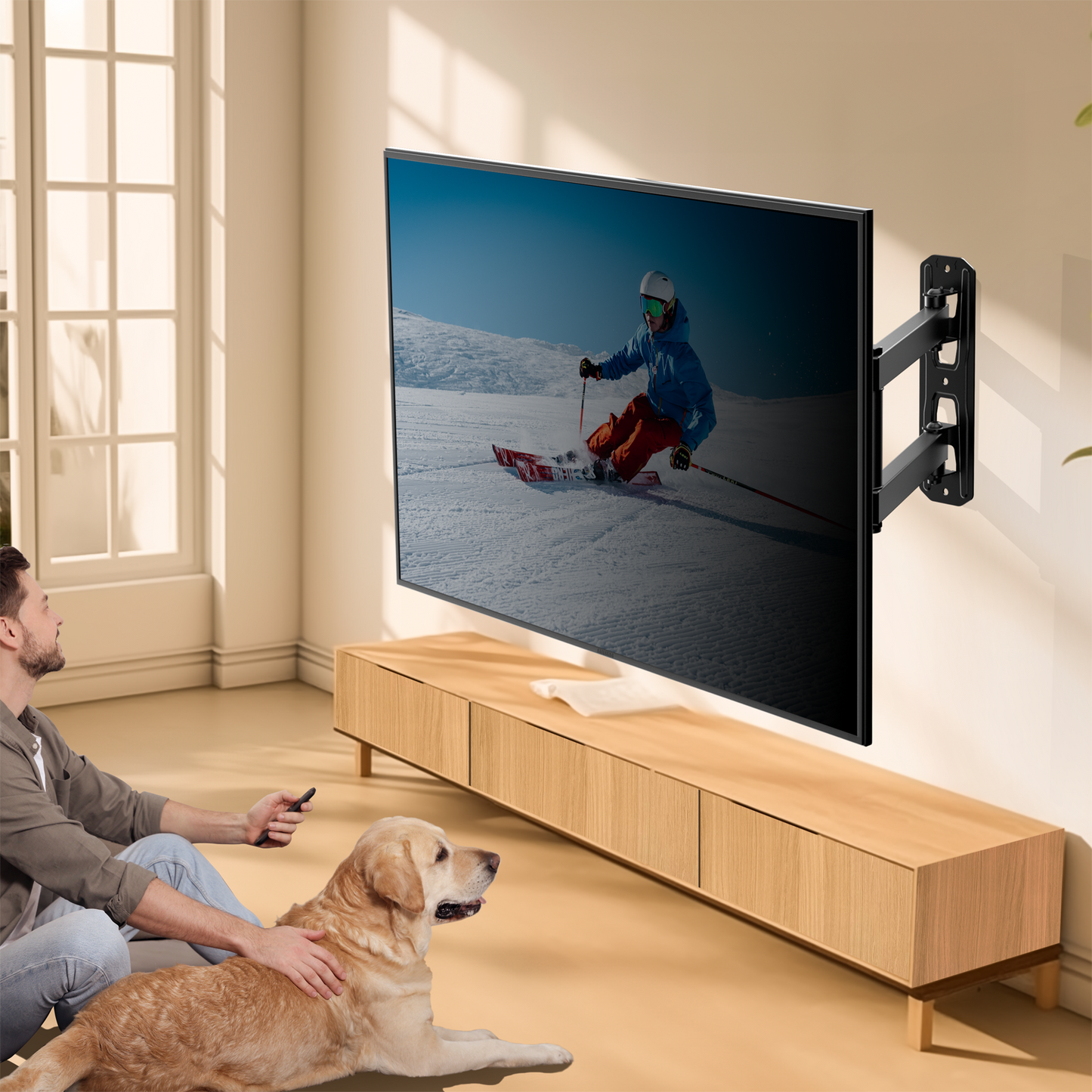 MountFTV Full Motion TV Wall Mount Bracket for 32-55 inch LED LCD OLED Flat Curved Screen TVs Up to 77lbs, Max 400x400mm
