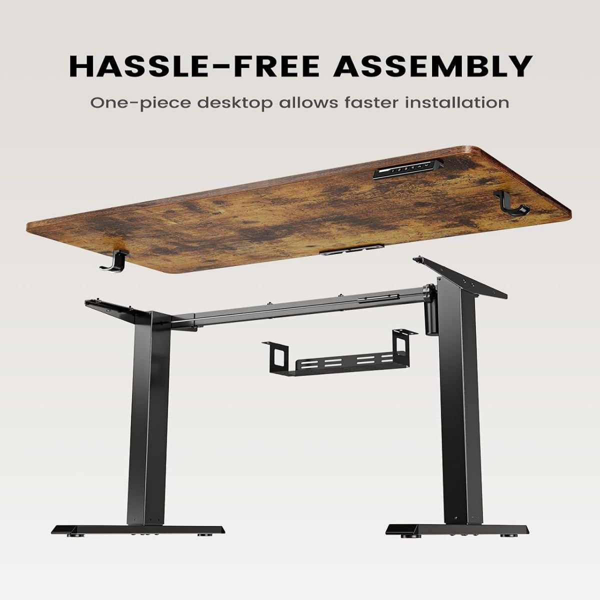 One Piece Standing Desk, 48x24 inch Adjustable Stand Up Desk with Cable Management Tray,Brown