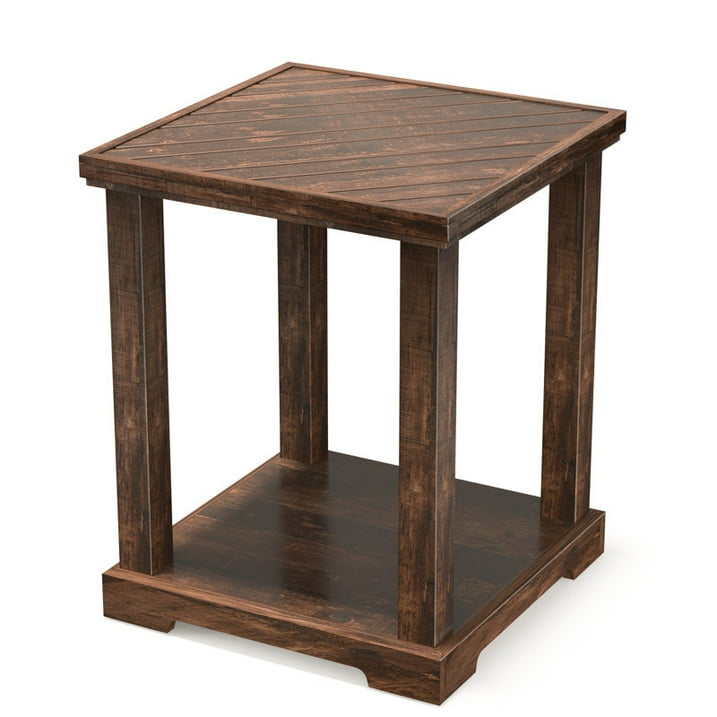 Waterproof End Table for Living Room, Easy Assembly Side Tables, Modern Bedside Nightstand, 2'' Tabletop Thickness, Vintage Brown