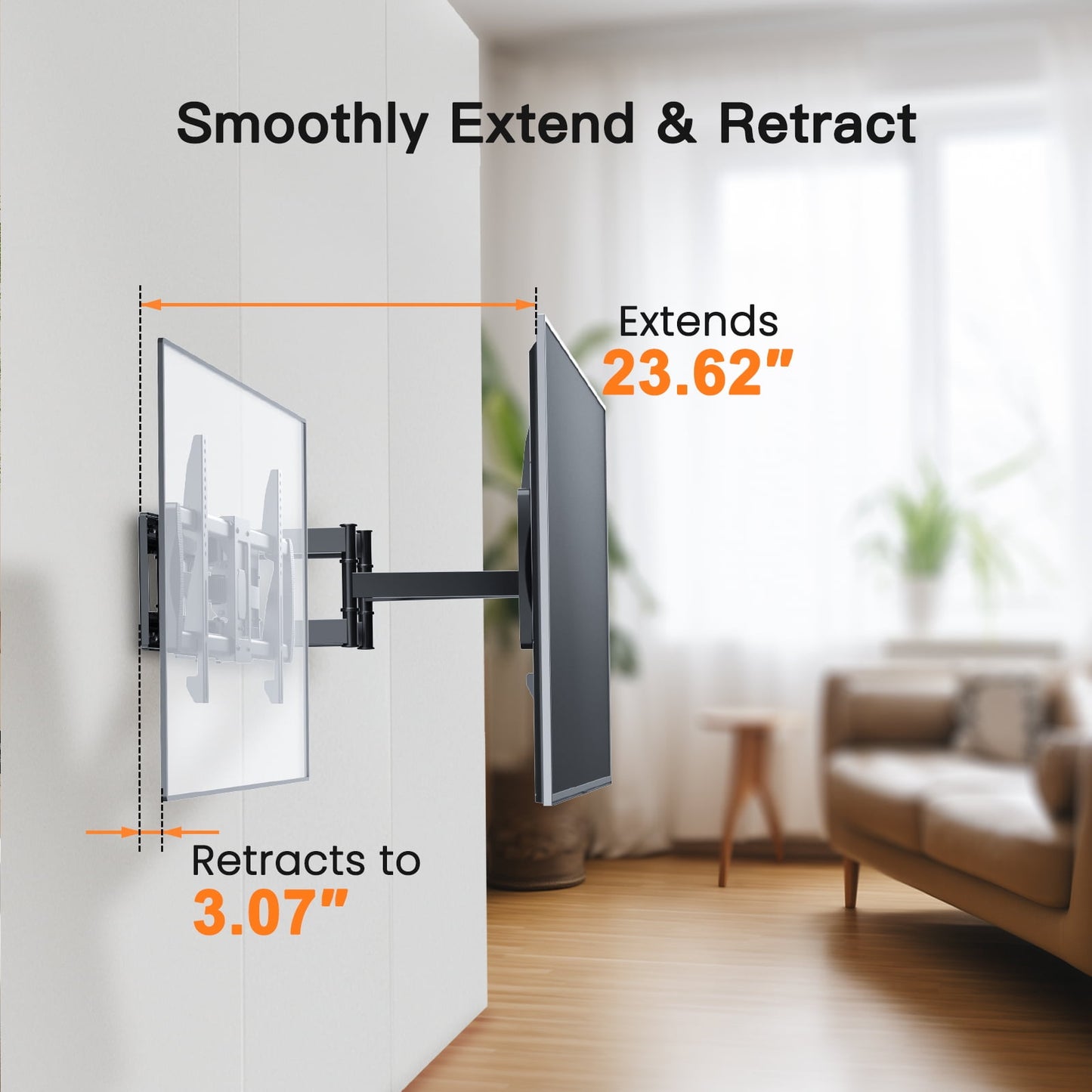 MountFTV Full Motion TV Wall Mount Bracket Fit for 50-90" Flat Curved LED TVs, Max 800x400mm,Holds up to 165lbs