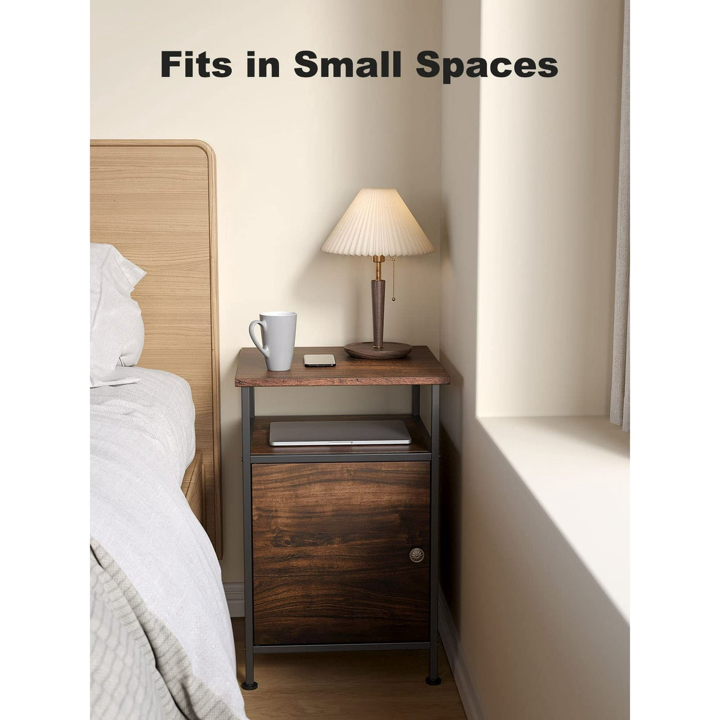 2-Tier Rustic Full Metal Frame Nightstand Table Bedside End Table with Drawer for Livingroom Bedroom