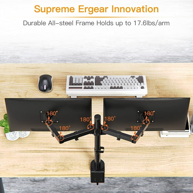 Dual Monitor Stand for 13 to 32” Fully Adjustable Monitor Stand Fits up to 17.6 lbs per Arm