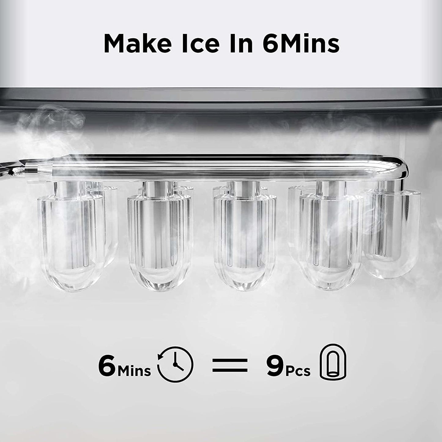 Philergo Countertop Ice Maker 26 lbs/24h 9 Cubes/6 Mins with Self-Cleaning Bullet Ice Maker for Home Office Bar Party