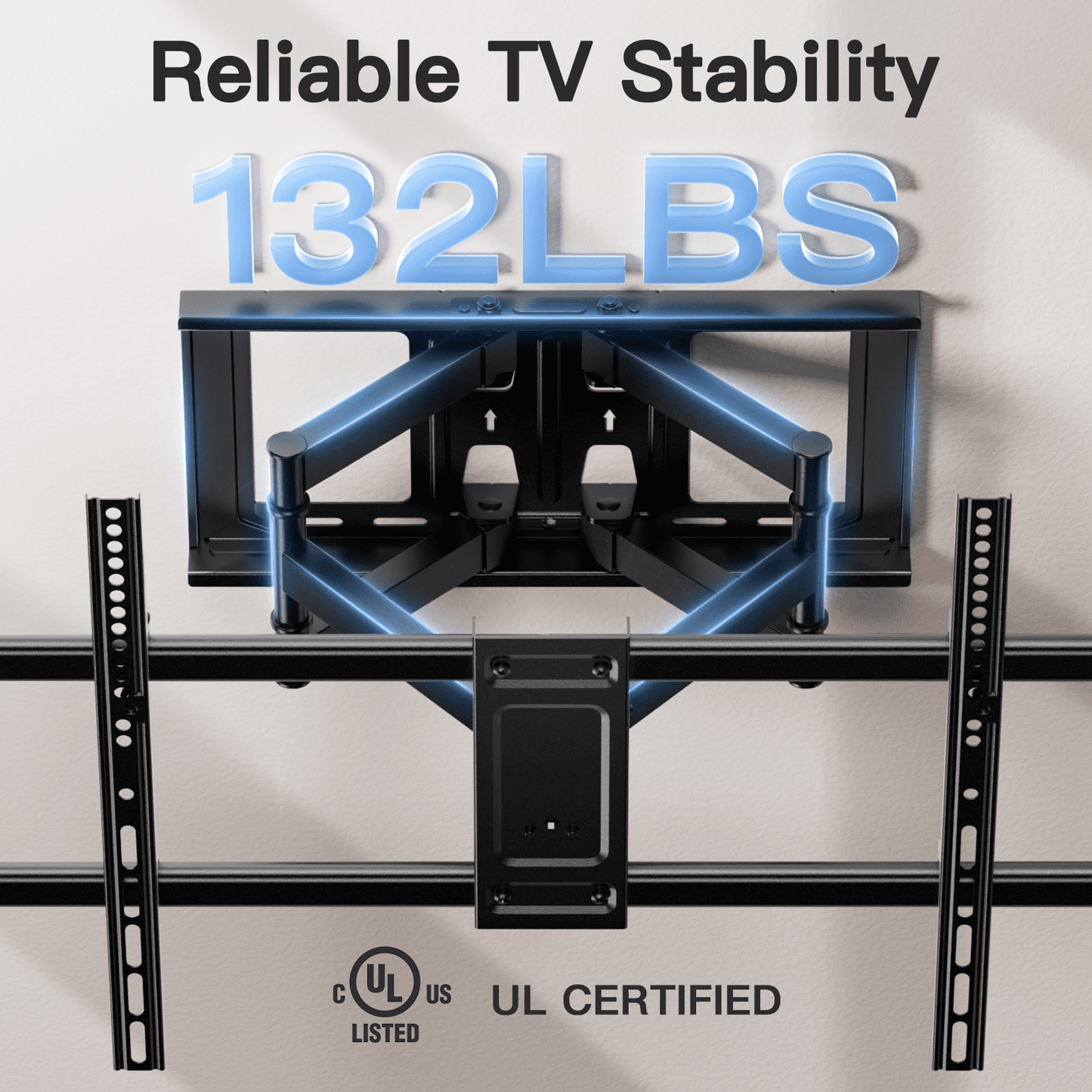 MountFTV Full Motion TV Wall Mount Bracket for 37-90 inch TVs, Max 600x400mm, Holds up to 132lbs