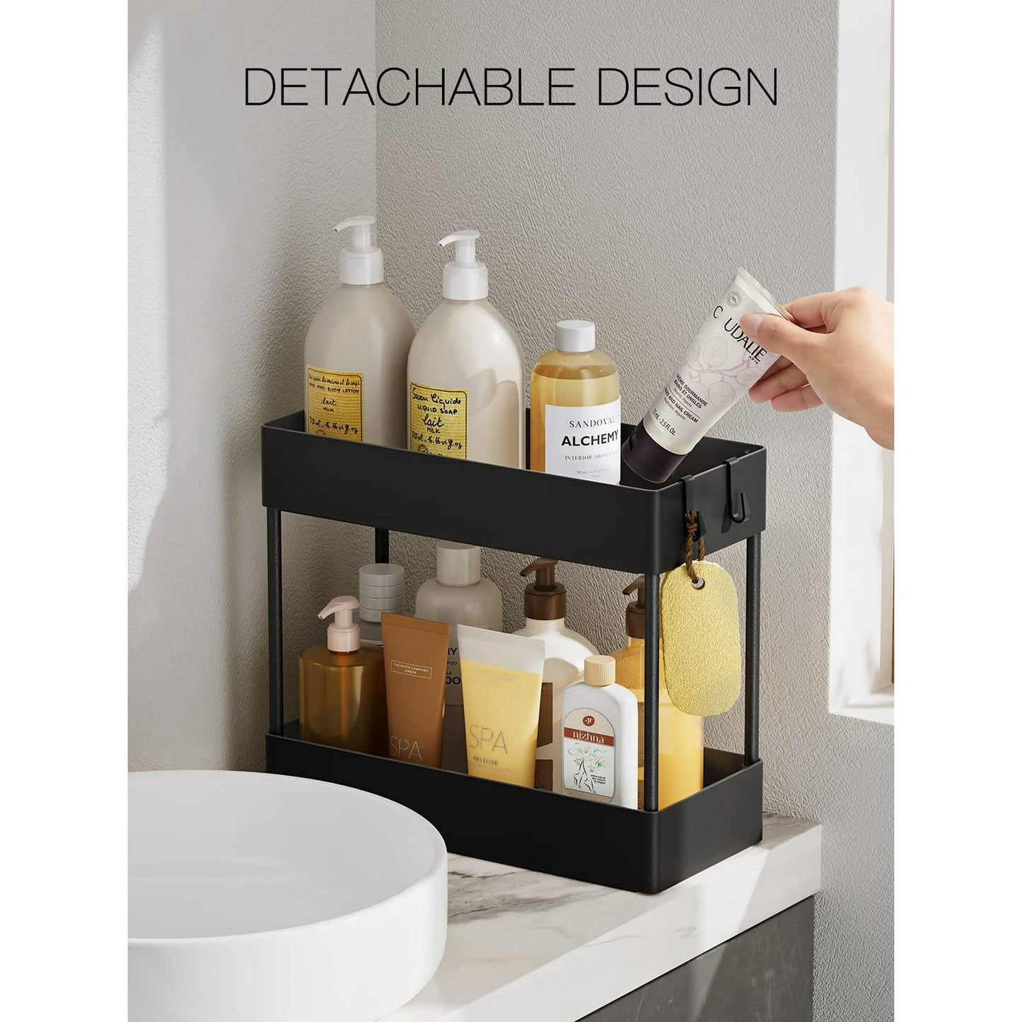 4 Tier Removable Slim Storage Cart with Wheels, Bathroom Cart Organizer Small, Rolling Cart for Bathroom, Kitchen, Narrow Space, Black