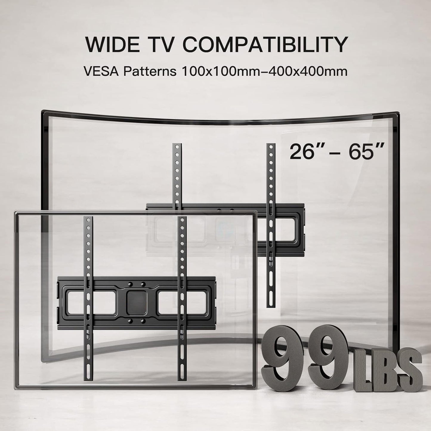 Full Motion Articulating TV Wall Mount Bracket Swivel Tilting, Fits 26-65 Inch Flat & Curved TVs, Holds up to 99lbs